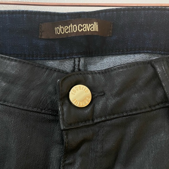 Roberto Cavalli Coated Dark Blue Black Skinny Jeans Size 6 - Picture 10 of 12